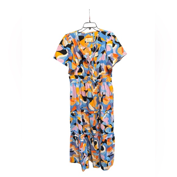 Anthropologie Somerset Tiered Maxi Dress Abstract Orange Print Women’s XLP - Picture 6 of 11